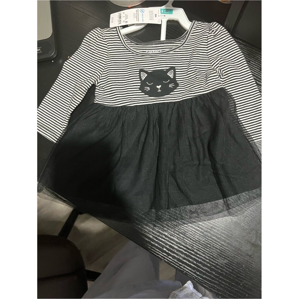 Carter's Black & White Striped Cat Tulle Dress